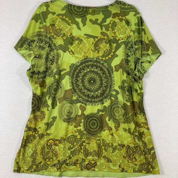 Cocomo Lime Green V Neck Boho Print‎ Beaded Stretch Pullover Top 1X Festival - Picture 7 of 8